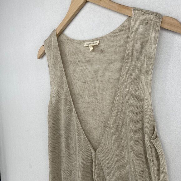 EILEEN FISHER Sweater Small Linen Cardigan Vest Button Front Sleeveless Beige - Picture 2 of 14